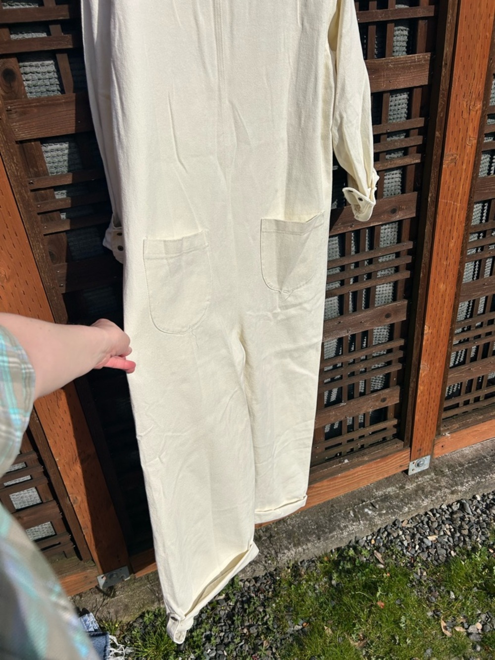 Bucket List Sarah Jumpsuit Tan Button-Up Denim Utility Jumpsuit size medium - Picture 5 of 16